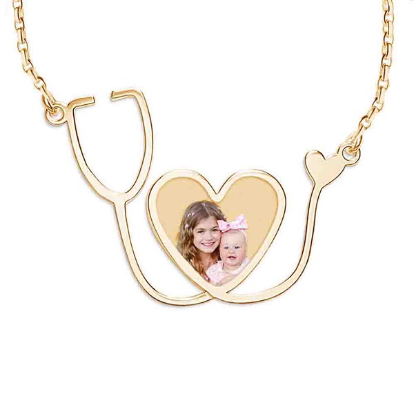 Personalized Nurse Stethoscope Heart Photo Pendant - 48690D