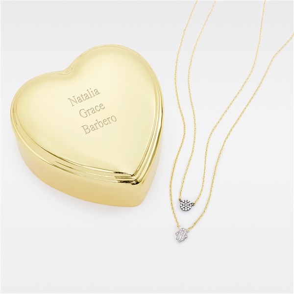 Engraved Heart Box and Double-Layer Hamsa Necklace Set   - 48746