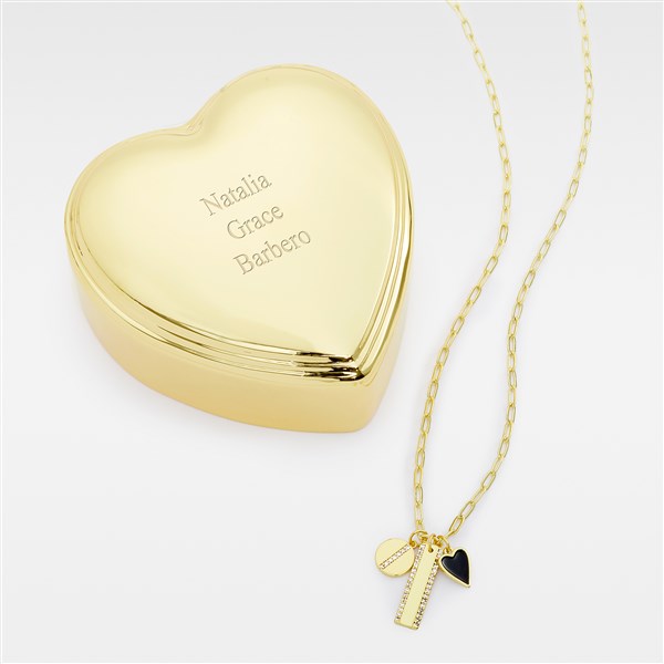 Engraved Heart Box and Multi Charm Bar Necklace Set - 48751