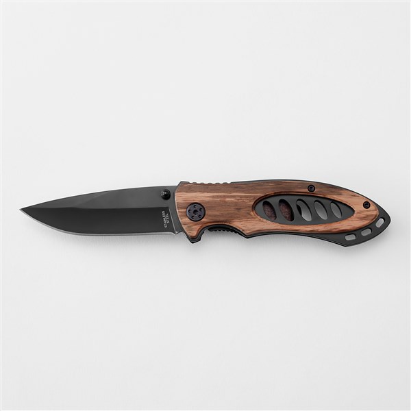 Engraved Gunmetal and Wood Pocket Knife - 49324