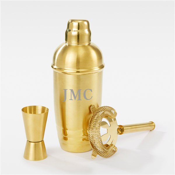 Engraved Lenox &quot;Tuscany&quot; Monogram Gold Cocktail Shaker Set  - 49407