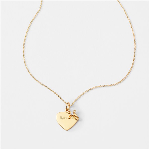 Engraved Kid's Gold/Sterling Silver Heart & Cross Necklace   - 49596