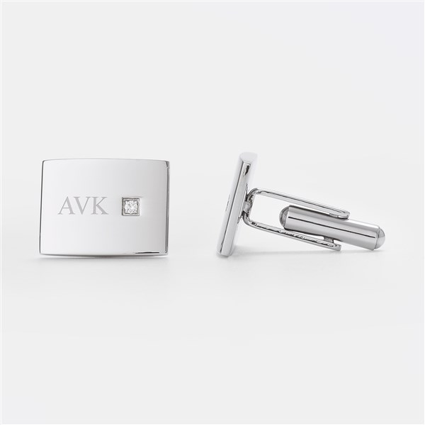 Engraved Rectangular Steel & CZ Cufflinks   - 49623