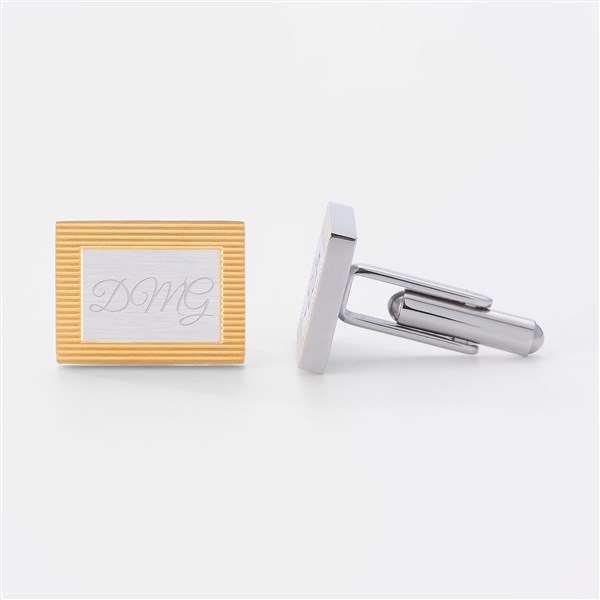 Engraved Rectangle Silver/Gold Tone Cufflinks  - 49919