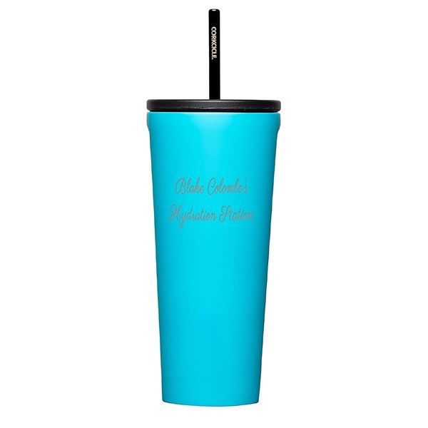 Engraved Corkcicle 24oz Cold Cup with Straw in Capri Blue        - 50231