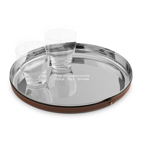 Engraved Nambé Tahoe Steel & Leather Tray    - 50477