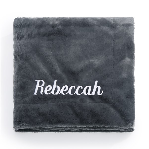 Embroidered Lush Throw Blanket in Charcoal  - 50686