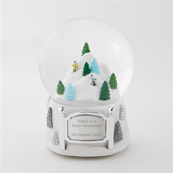 Engraved Skiing Mountain Musical Snow Globe - 50988