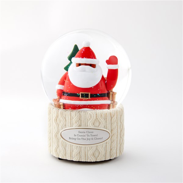 Engraved Waving Santa Snow Globe with Dark Brown Skin Tone    - 51079