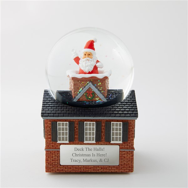 Engraved Santa in Chimney Snow Globe in Light Tone   - 51081