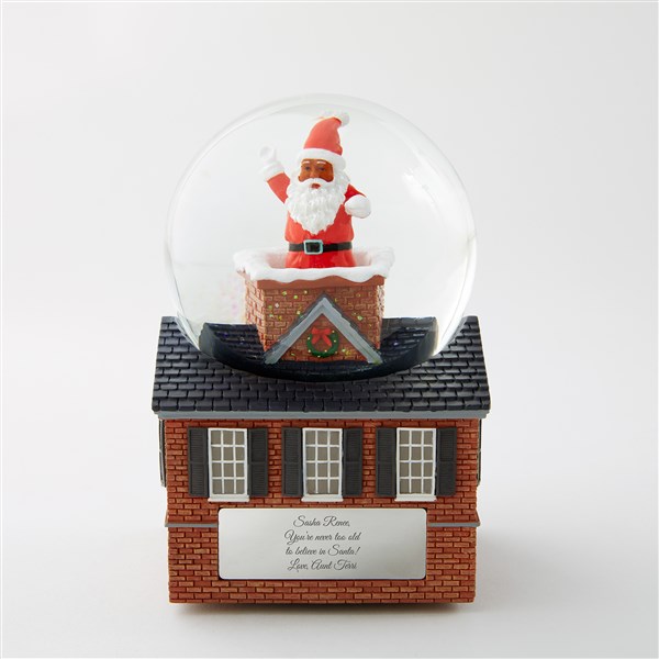 Engraved Santa in Chimney Snow Globe with Dark Brown Skin Tone   - 51082