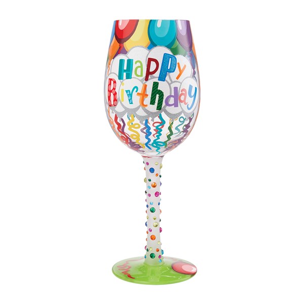 Happy Birthday Streamers Wine Glass   - 51164