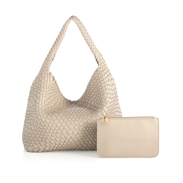 Woven Leather Hobo Bag in Stone - 51215