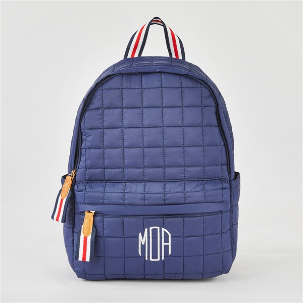 Embroidered Shiraleah Quilted Backpack in Navy   - 51226