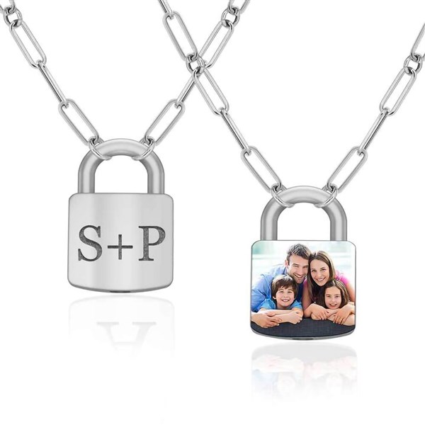 Personalized Initial & Photo Padlock Necklace - 51230D