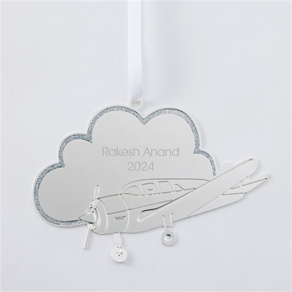 Engraved Silver Airplane Ornament  - 51321