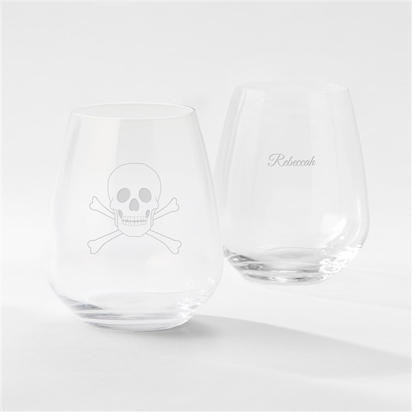 Engraved Skull & Crossbones Atelier Stemless Wine Glass - 51613