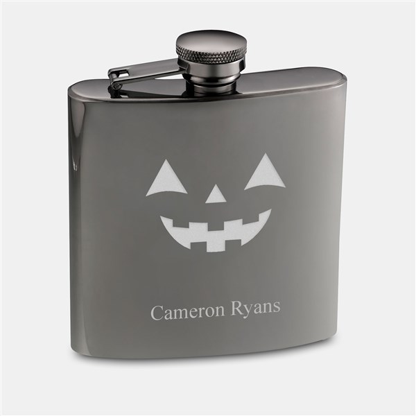 Engraved Jack-O-Lantern Gunmetal Flask   - 51618