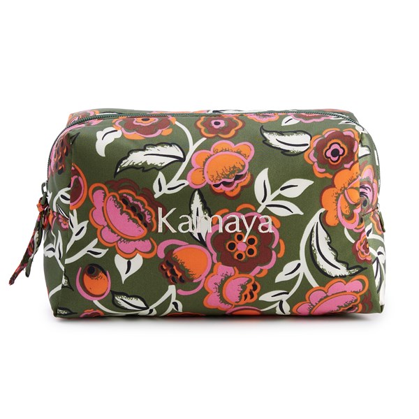 Vera Bradley Large Cosmetic Bag in Bubbly Flowers Green     - 52130