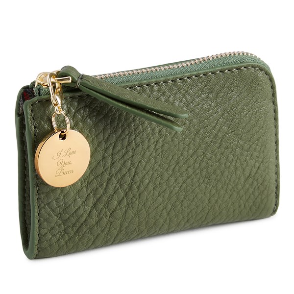 Vera Bradley Leather Zip Card Pouch in Bronza Green  - 52176