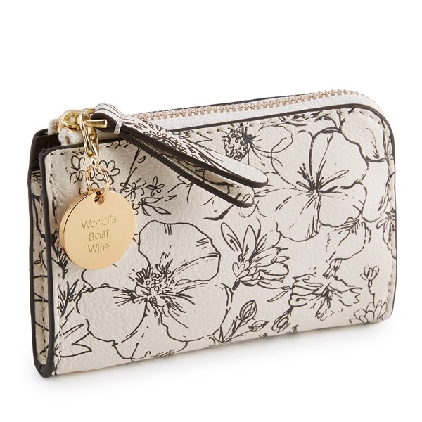  Vera Bradley Leather Zip Card Pouch in Bloom Cottage Cream   - 52177