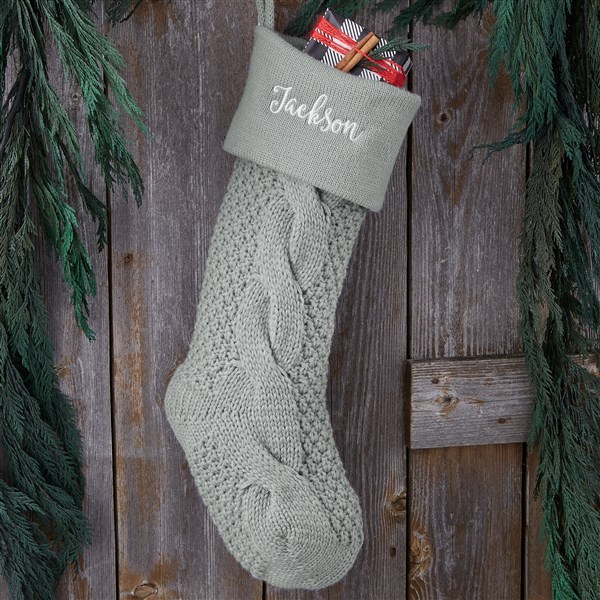 Kittenish Embroidered Cable Knit Stocking in Grey   - 52240