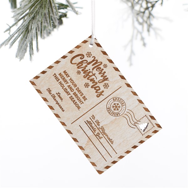 Kittenish Engraved Wood Holiday Postcard Ornament  - 52248