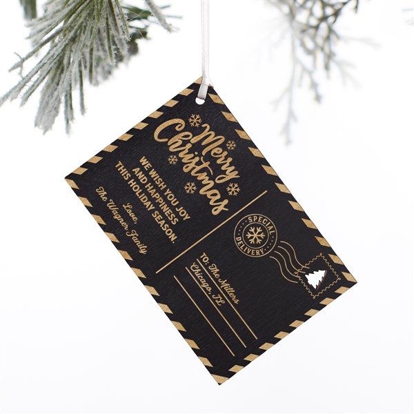 Kittenish Engraved Wood Holiday Postcard Ornament  - 52248