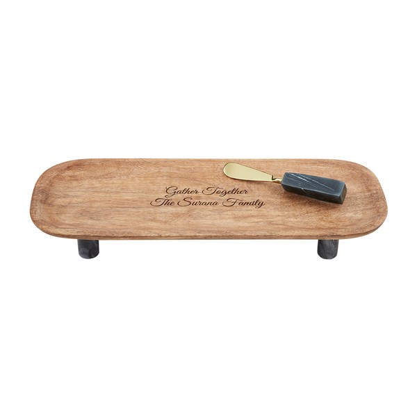 Engraved Footed Wood and Marble Serving Board Set  - 52261