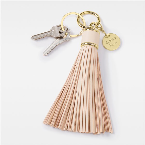 Kittenish Engraved Blush Leather Tassel Keychain & Bag Tag     - 52370