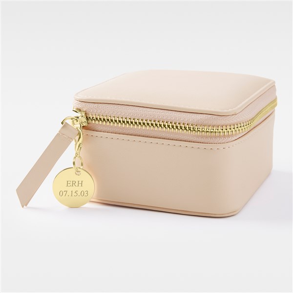 Kittenish Engraved Blush Leather Travel Jewelry Case with Charm    - 52380