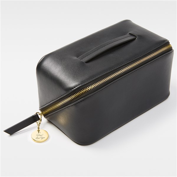 Kittenish Engraved Large Black Leather Beauty Case      - 52385