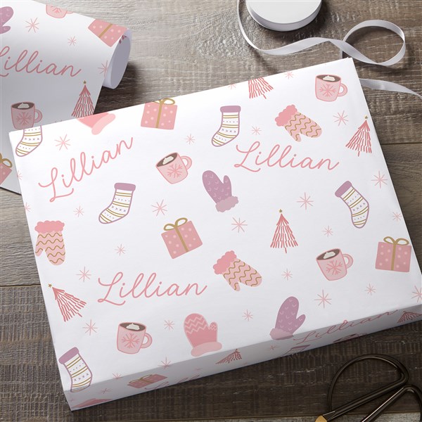 Kittenish Cozy Holiday Personalized Wrapping Paper in White  - 52505